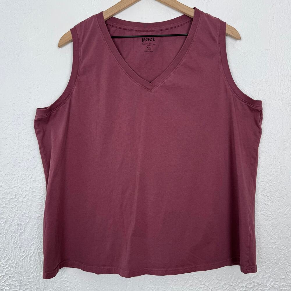 Pact Organic Cotton Sleeveless V-Neck Tank Top Mauve Size XXL